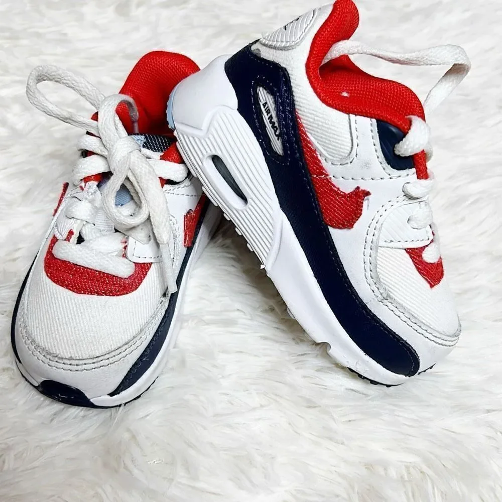 Nike Air Max 90 (TD) Toddlers Shoes USA Denim White-Chile Red-Navy DJ5179-100